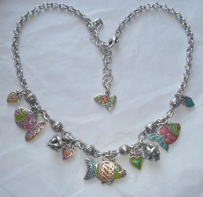 Brighton TROPICAL FISH Charm Necklace SEA LOVE Enamel Silver 15.5-17.5" ~RET'RED - Image 1 of 4