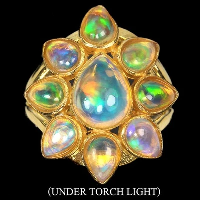 Anello in argento sterling 925 pera opale di fuoco 9x7 mm gioielli con... - Immagine 1 di 4