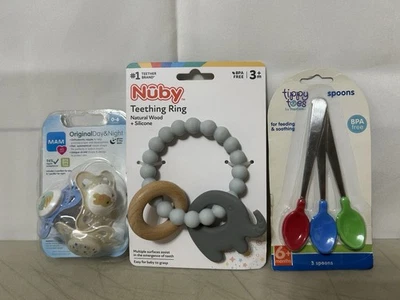 New Mam Pacifiers Day/ Night Boys Elephant Silicone Teether Spoons - Image 1 of 4