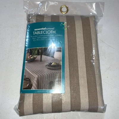 Essential Home Oblong TableCloth Summer Brown Stripes Stripes 52”x90” NEW - Image 1 of 4
