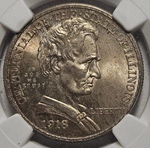 50 Cents Lincoln-Illinois, 1918, NGC MS 65, Lightly Toned Gem Uncirculated - Picture 1 of 4