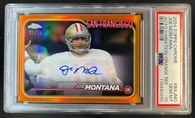 2024 Topps Chrome Joe Montana Auto Orange Refractor #22/25 49ers PSA 10 Foto 1 de 2
