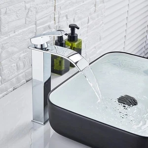 Tall Mixer Waterfall Bathroom Sink Tap Chrome Single Lever Modern Design-RRP £42 - Picture 1 of 3