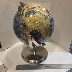 World Globe w Nickel Stand, Geographical Decorative Educational Prop - Picture 1 of 5