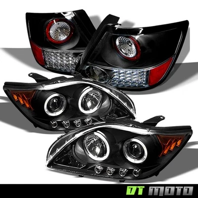 2005-2007 Scion tC Black Projector Headlights+LED Black taillights L+R - Image 1 of 2