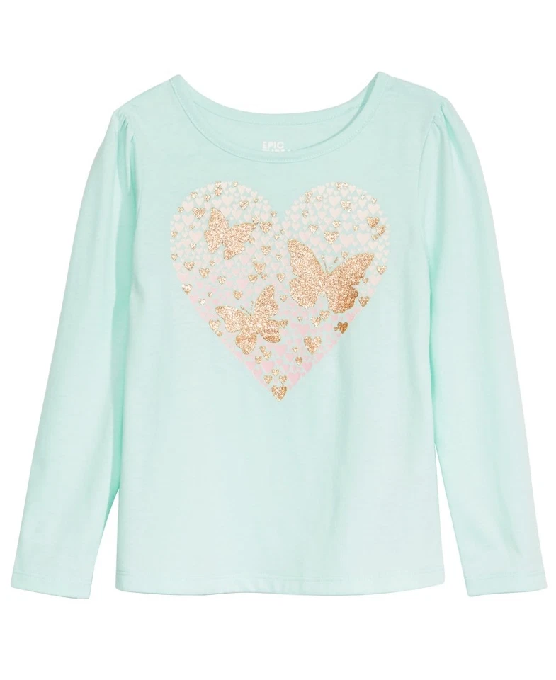 Epic Threads Little Girl s Heart Butterflies T-Shirt Blue Blue Size 5 New - Image 1 of 1