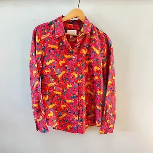 J. Crew Collection Silk Twill Button Up Jungle Cat Print Shirt - Size 2 - Picture 1 of 6