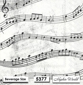 (5377) ZWEI einzeln. Papier GETRÄNK / COCKTAIL Decoupage Servietten - MUSIKNOTEN - Bild 1 von 3
