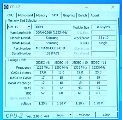 M378A1K43DB2-CTD Samsung 8GB PC4-21300 DDR4-2666MHz non-ECC 288-Pin DIMM Memory - Image 1 of 4