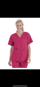 new Landau 4X scrub Pink shirt burgundy pockets polycotton V-neck women plus siz - Picture 1 of 7