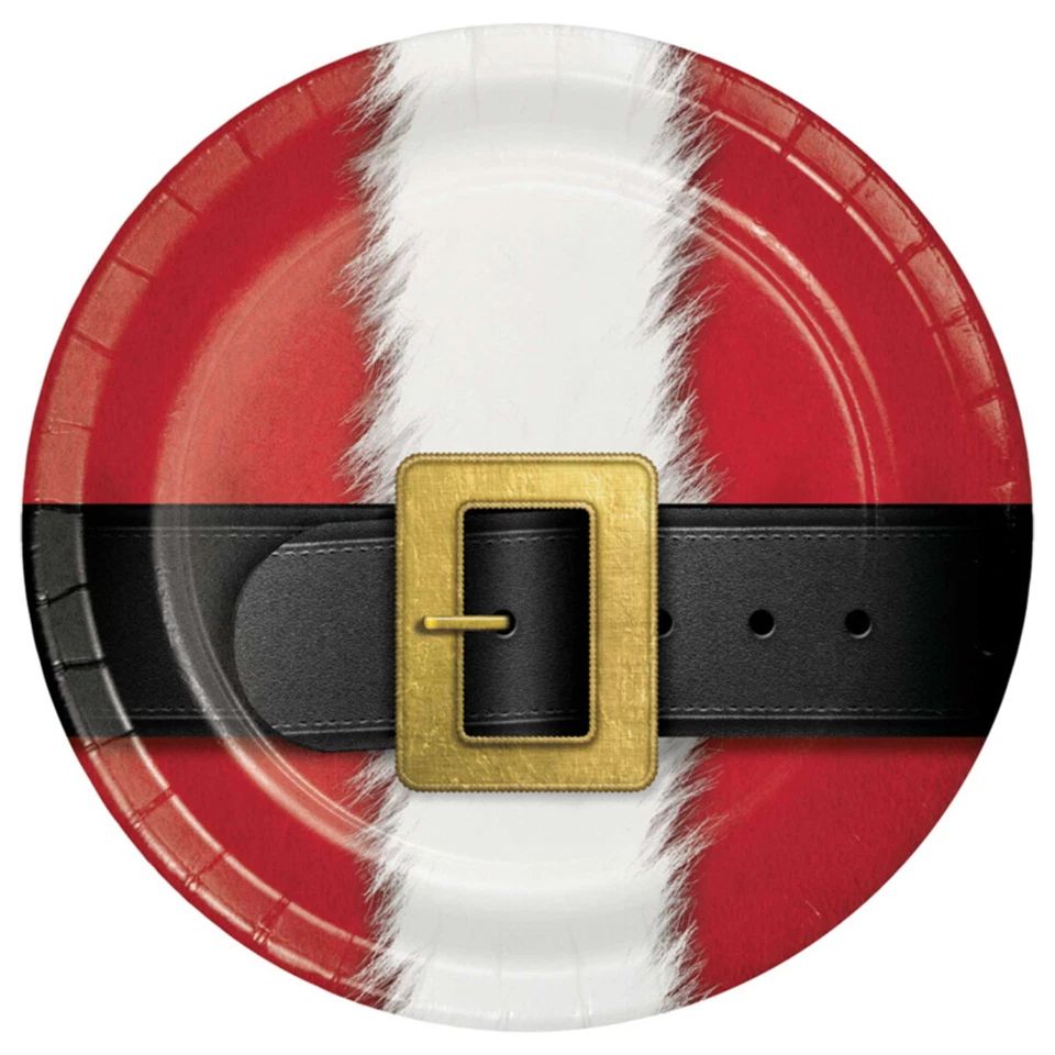 Christmas Party Supplies Santa's Suit Paper Dinner Plates 8 Pack Tableware Xmas - Image 1 of 1