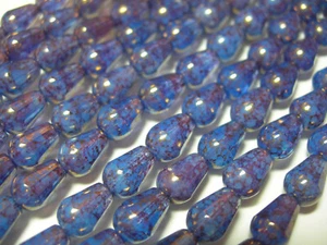 19 Czech Glass Blue Opal with Purple wash Faceted Teardrop Beads 8x5mm - Picture 1 of 1