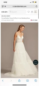 Melissa Sweet Ivory Corset Bodice A Line Tiered Chiffon Wedding Dress - Picture 1 of 12
