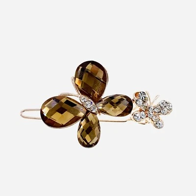 USA Butterfly Hair Clip Hairpin Rhinestone Crystal Elegant Unique Gold Brown R2 - Image 1 of 3