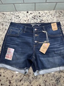NWT Hippie Girl Girl's Blue Regular Rise Midi/Snap Button Shorts Size 18 - Picture 1 of 10