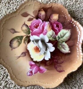 Vintage Lefton Brown Heritage Rose China Hand Painted 8” Serving Plate #60084