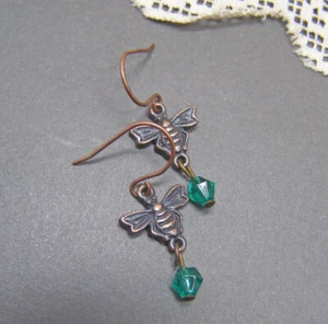 Pendientes colgantes de abeja miel verde esmeralda gotas insectos pequeñas joyas cotidianas - Imagen 1 de 4