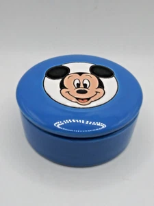 Mickey Mouse Blue Ceramic Round Trinket Box with Lid 3.5" Diameter - Picture 1 of 5