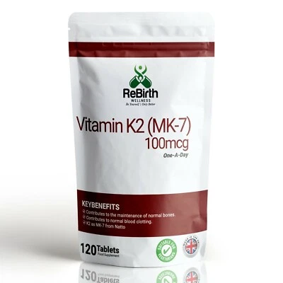 Vitamin K2 100mcg 120 Tablets - MK-7 Bone & Cardiovascular Health UK Made - Image 1 of 3