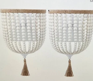 VILUXY Bohemia Wood Beaded Wall Sconces Bedside Antique Rustic Wall Sconce White - Picture 1 of 1
