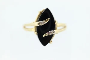 14k ONYX und Diamantring. Marquise Navette Onyx Zinkenset viktorianische Trauer - Bild 1 von 8