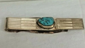 BARRA CLIP DE CORBATA LLENA DE ORO 10K1/20 DE COLECCIÓN CON PIEDRA TURQUISE - Imagen 1 de 8