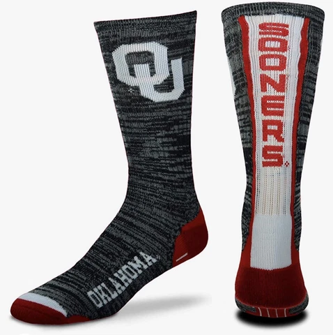 For Bare Feet NCAA Mens Team Vortex RMC Crew Socks- Oklahoma Sooners Large Sizes Cover
