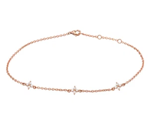 Solid 14K Rose Gold With Brilliant Cut 0.17CT Moissanites Flower Chain Bracelets - Picture 1 of 4