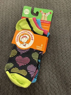 Little MissMatched 3 Single Socks Hearts Stars Ages 10-110 D13 - Image 1 of 2