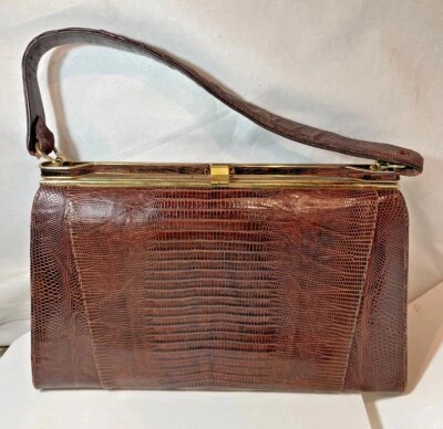 Sac À Main En Cuir Véritable Crocodile Alligator Marron - Photo 1/4