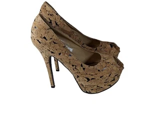 Liliana Stiletto Platform Pointed Toe Cork Wood Heels Size 10 - Picture 1 of 10