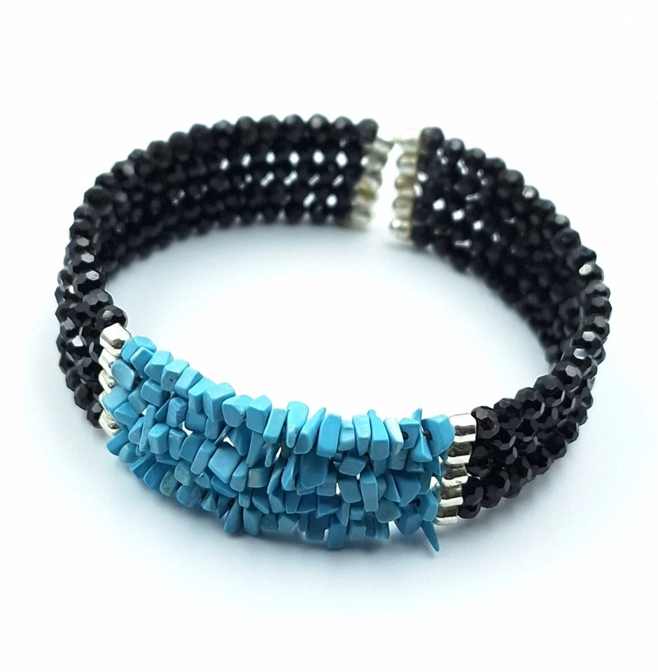 bracciale donna Di Turchese naturale e Onice nero In Argento 925 Made In ITALY  - Immagine 1 di 4