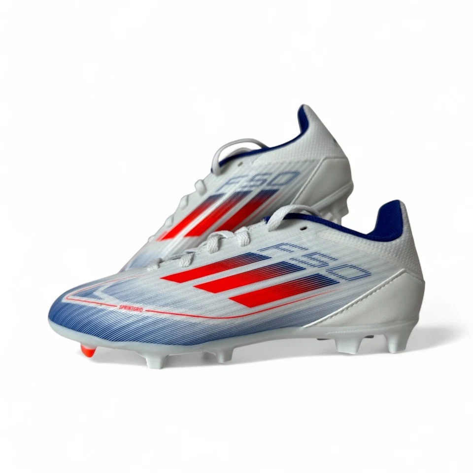 Adidas F50 League FG Junior Soccer Cleats White Red Blue Size 2 Youth New in Box - Image 1 of 4