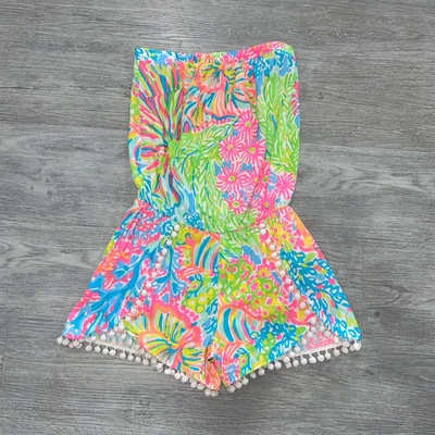 Lilly Pulitzer Daisy Romper Lover's Coral Seaspray Sleeveless 20460 Women's XXS - Image 1 of 4