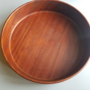 Danish Teak low wooden dish bowl MCM handcrafted design Mid Century Denmark 25cm - Picture 1 of 22