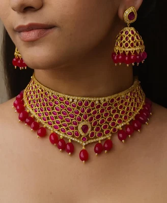 Exquisite Ruby Choker necklace, South Indian wedding bride choker necklace - Image 1 of 4