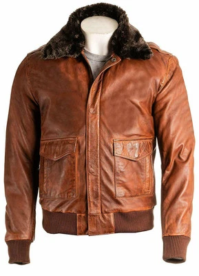 Blouson aviateur homme marron vieilli aviateur 100 % cuir véritable - Photo 1/4
