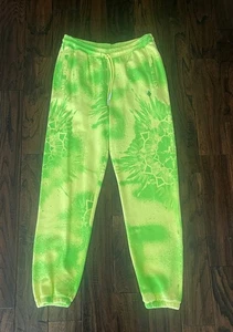 $695 NWT Marcelo Burlon Men's Bright Green Kaleidoscope Wings Sweatpants L, XL - Picture 1 of 7