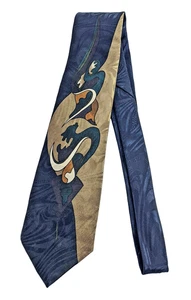 Elements Blue Gold Abstract Dragon Swirl Men's Tie Polyester 3.5" W 57" L Unique - Picture 1 of 3