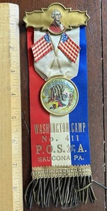 Washington Camp POS of A, Pinback with Ribbon  Flags, In Memoriam,Saucona PA - Picture 1 of 5