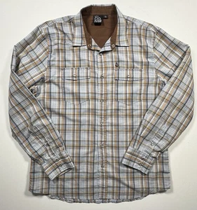 Volcom Pearl Snap Western Shirt Mens Large Brown Plaid Long Sleeve Casual - Picture 1 of 10