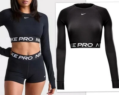 Camiseta ajustada de manga larga recortada Nike Pro XL Dri-FIT para mujer FV5484-010 negra blanca Foto 1 de 4