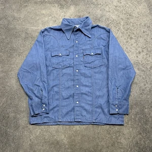 Vintage 80s Levis Orange Tab Denim Shirt Western Pearl Snap Made in USA Sz XL - Picture 1 of 5