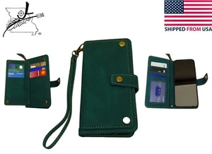 Samsung Galaxy S23 9 Credit Card Wallet Case 6.1" Cash Pocket Flip Cover Green - Picture 1 of 11