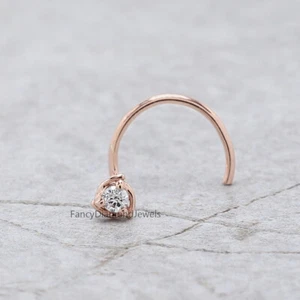 Natural White Round Diamond Nose Ring 14KRose White Yellow Gold Nose Ring KD1020 - Picture 1 of 8