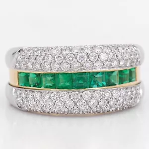 T. 61 - Diamantes portugueses 120x aprox. 2,04 ct. Anillo esmeralda oro 800/19,2K - Imagen 1 de 10