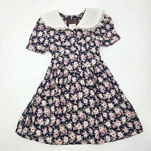 Vintage Lisa II Floral Kids Dress with White Collar Size 6 - Picture 1 of 4
