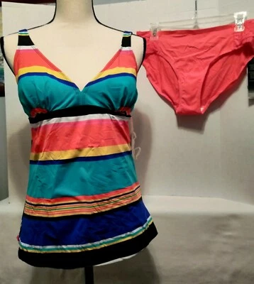 Traje de baño Jones New York de dos piezas a rayas talla 12 control de barriga Foto 1 de 4