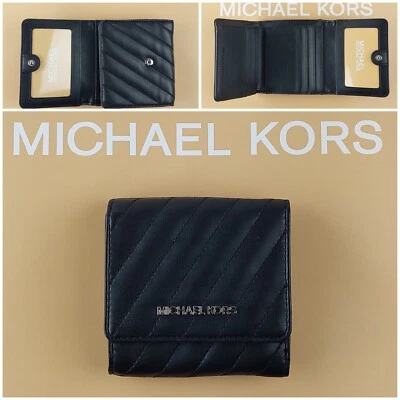 Michael Kors Jet Set Voyage Cuir Noir Trois Plis Portefeuille Carte Pièce Étui O - Photo 1/4