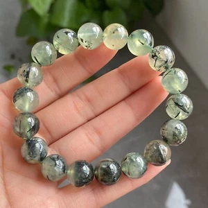 11.5mm Natural Green Grapestone Tourmaline Rutilated Crystal Bracelet - Picture 1 of 6